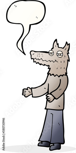 cartoon wolf man with speech bubble