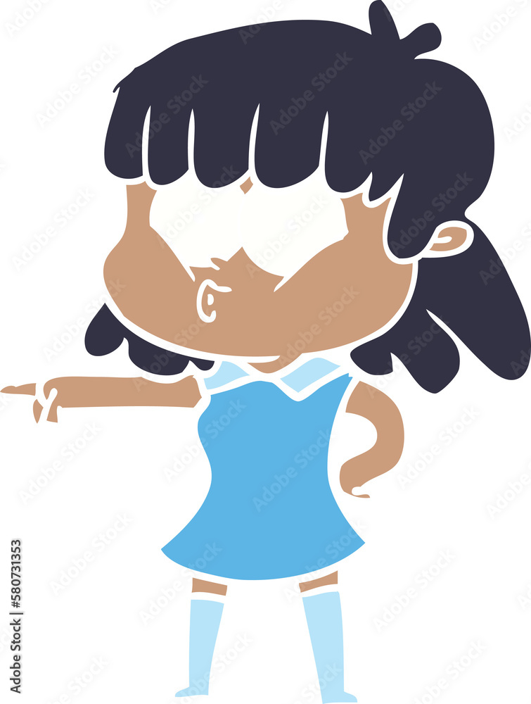 Fototapeta premium flat color style cartoon whistling girl pointing