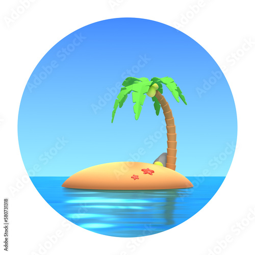 Fototapeta Naklejka Na Ścianę i Meble -  3D Icon Illustration of Tropical Island with Palm Tree