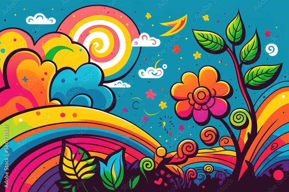 colorful flowers, Spring illustration digital art for background, created using generative ai