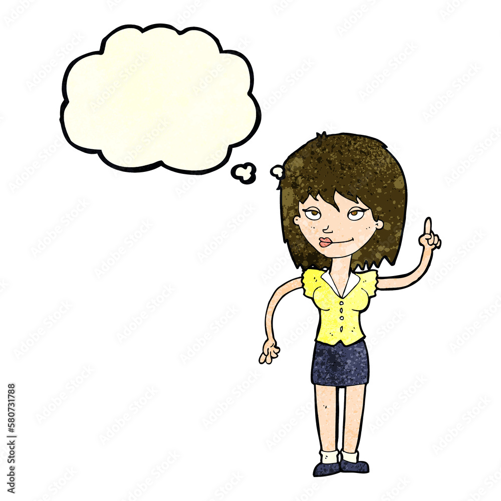 cartoon woman with idea with thought bubble cartoon woman with idea with thought bubble