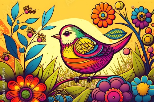 colorful flowers, Spring illustration digital art for background, created using generative ai © Leli
