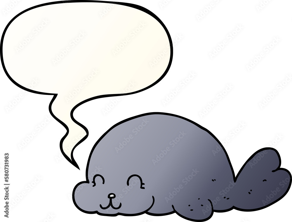 cute cartoon seal and speech bubble in smooth gradient style cute cartoon seal and speech bubble in smooth gradient style