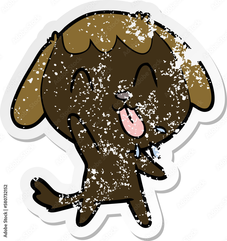 distressed sticker of a cute cartoon dog distressed sticker of a cute cartoon dog