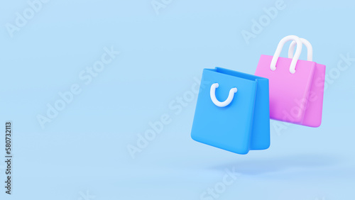 Paper package 3d render illustration - gift product, commerce element and cartoon shop bag. Fashion icon