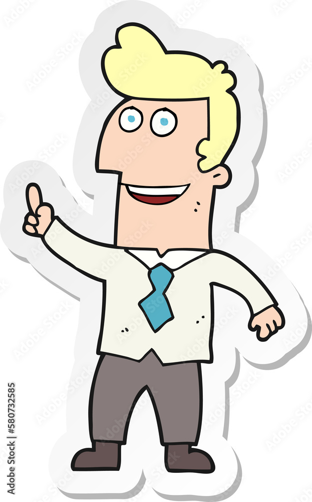 sticker of a cartoon businessman pointing sticker of a cartoon businessman pointing