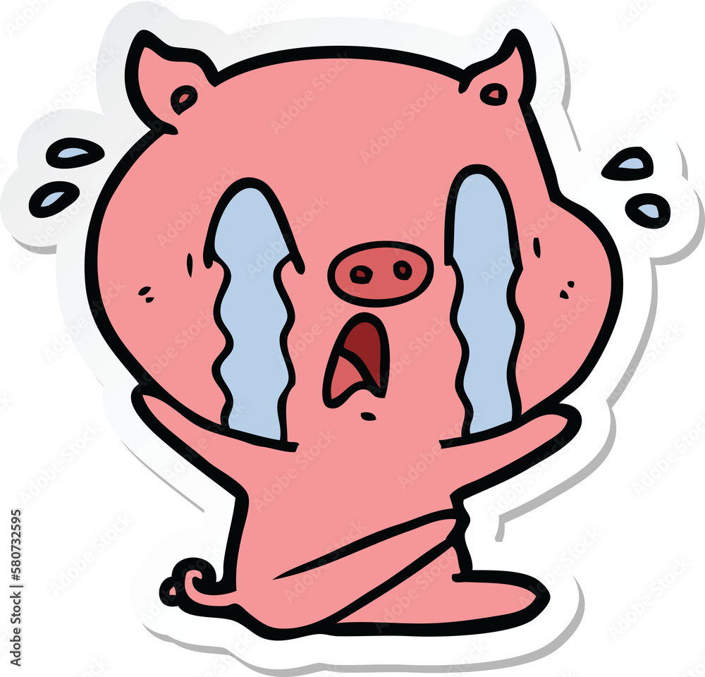 Fototapeta premium sticker of a crying pig cartoon