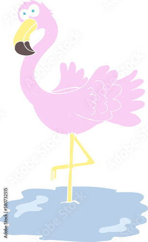 flat color illustration of a cartoon flamingo