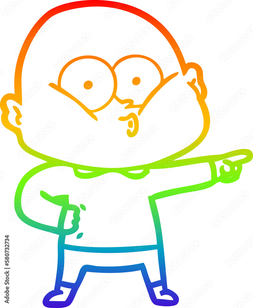 Obraz premium rainbow gradient line drawing cartoon bald man staring