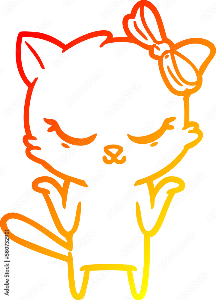 warm gradient line drawing cute cartoon cat with bow warm gradient line drawing cute cartoon cat with bow