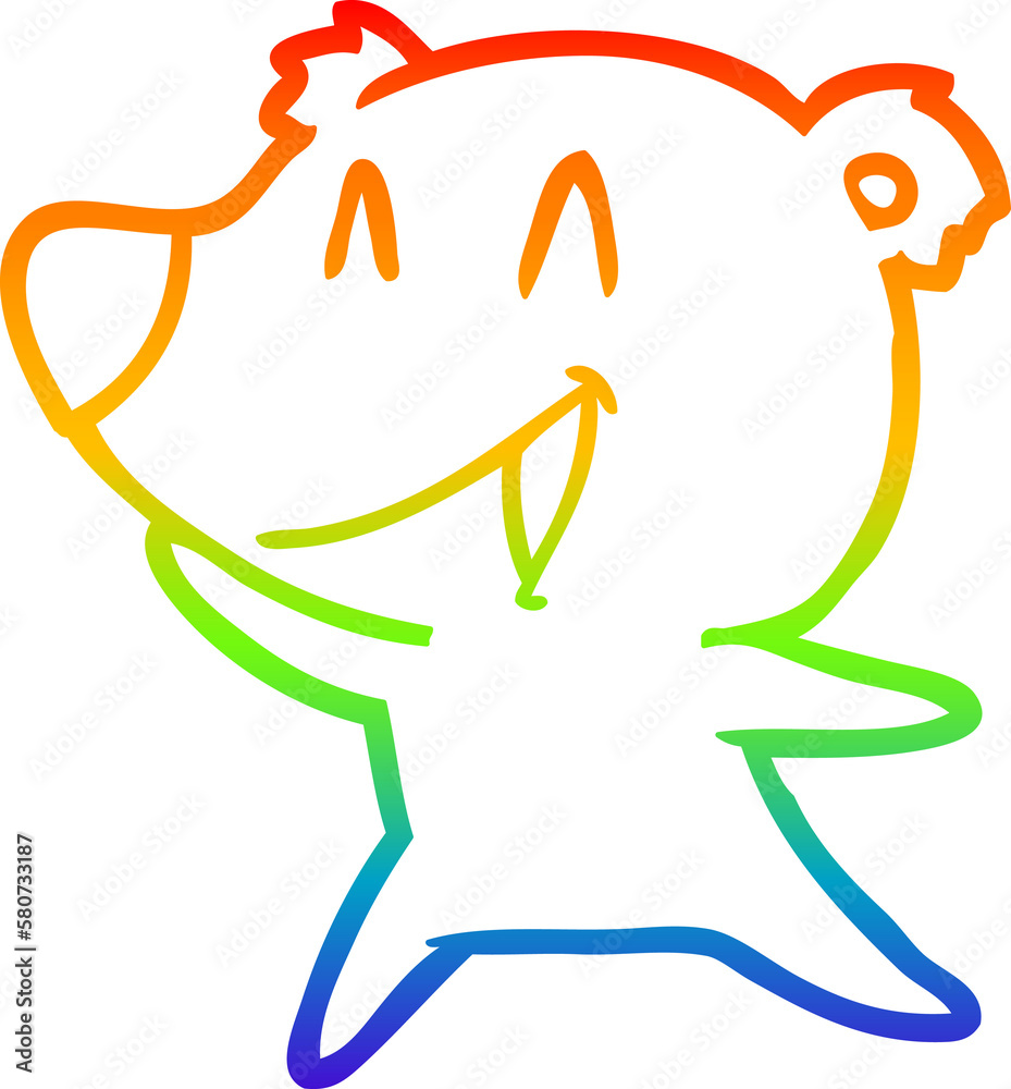Fototapeta premium rainbow gradient line drawing laughing polar bear cartoon
