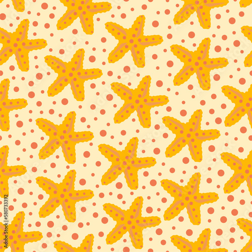 Abstract seamless pattern with stars on yellow background. Underwater seastars.