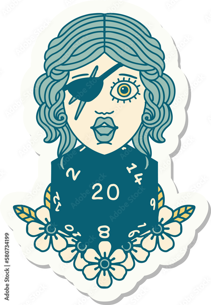 human rogue with natural twenty dice roll sticker human rogue with natural twenty dice roll sticker