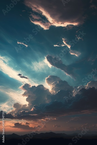 Scenery with clouds, sky and sunset, created using generative ai technology