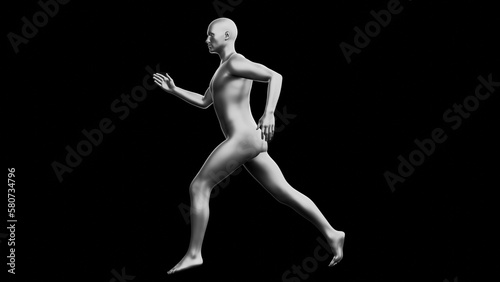 Beautiful young man posing  isolated on black background. 3d illustration  rendering . Silver mannequin  android