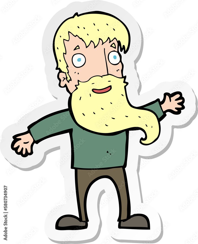 sticker of a cartoon man with beard waving