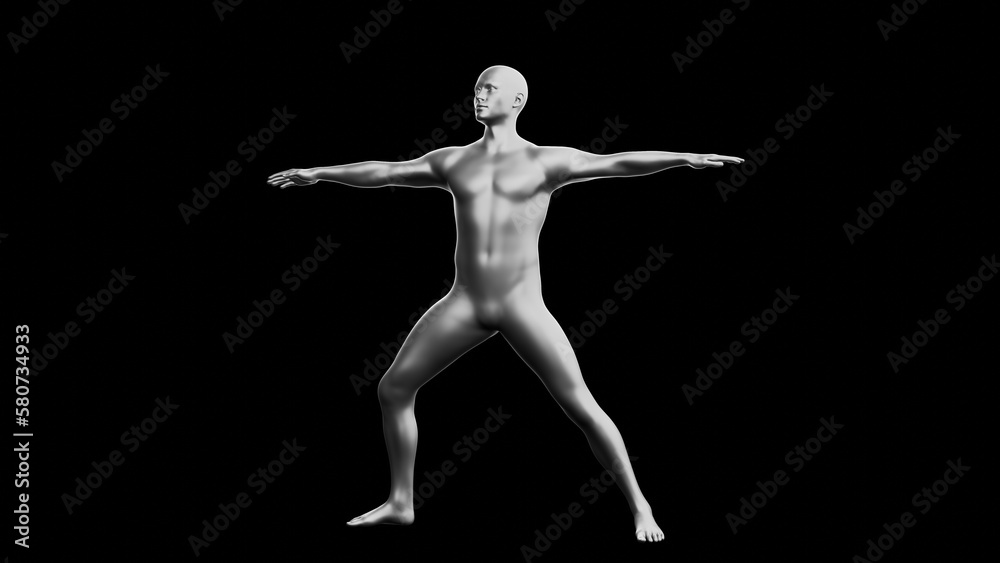 Beautiful young man posing, isolated on black background. 3d illustration (rendering). Silver mannequin, android Beautiful young man posing, isolated on black background. 3d illustration (rendering). Silver mannequin, android