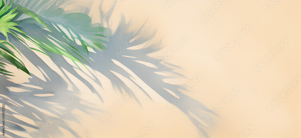 watercolor painting of top view of tropical palm leaf shadow on sand generative ai