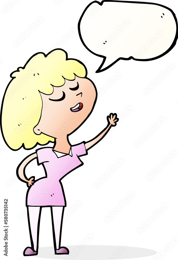 cartoon happy woman about to speak with speech bubble cartoon happy woman about to speak with speech bubble