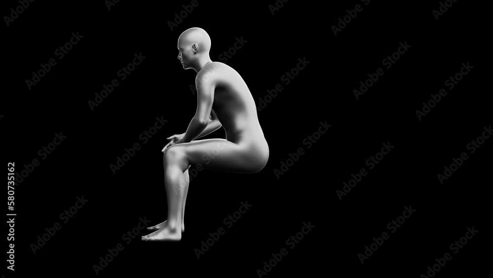 Beautiful young man posing, isolated on black background. 3d illustration (rendering). Silver mannequin, android Beautiful young man posing, isolated on black background. 3d illustration (rendering). Silver mannequin, android