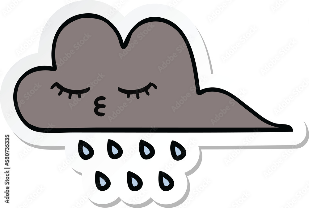 sticker of a cute cartoon storm rain cloud
