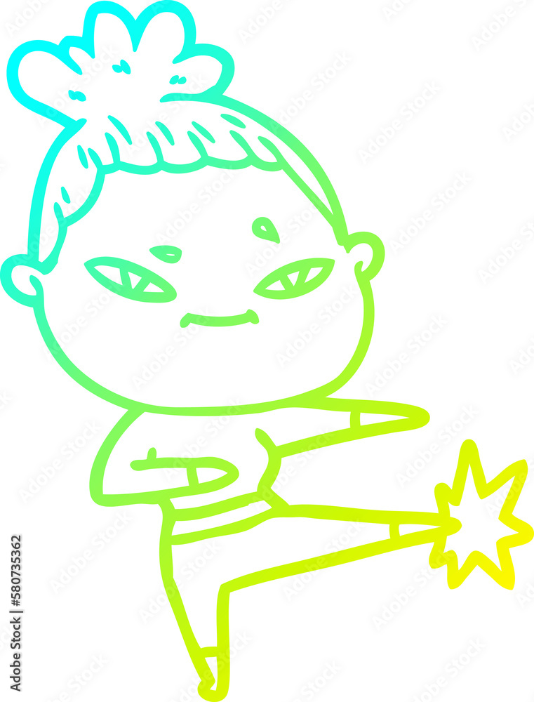 cold gradient line drawing cartoon woman