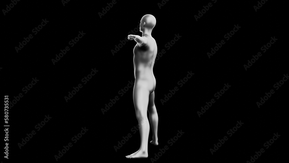 Beautiful young man posing, isolated on black background. 3d illustration (rendering). Silver mannequin, android Beautiful young man posing, isolated on black background. 3d illustration (rendering). Silver mannequin, android