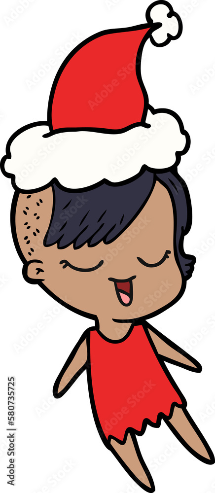 happy line drawing of a girl wearing santa hat happy line drawing of a girl wearing santa hat