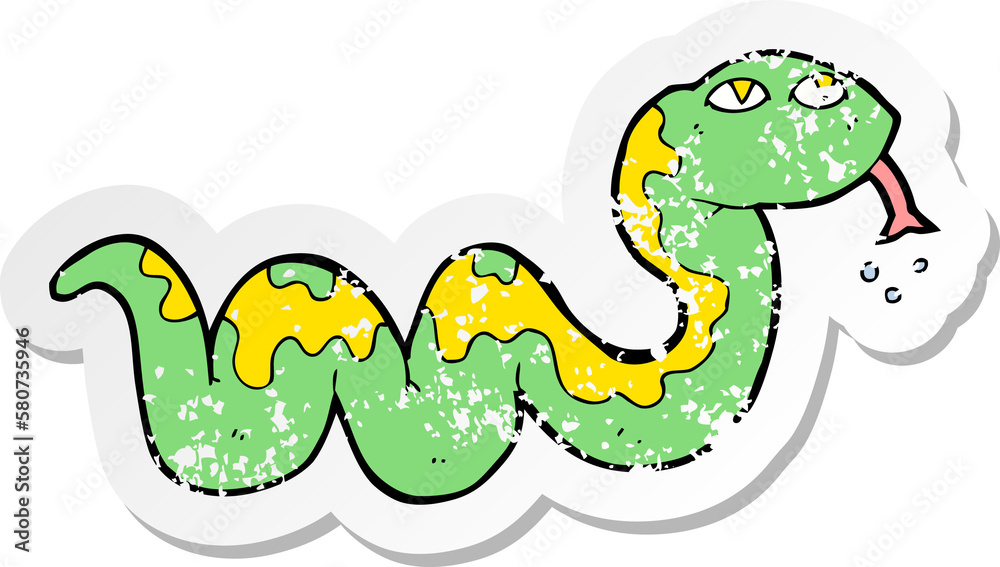 retro distressed sticker of a cartoon snake retro distressed sticker of a cartoon snake