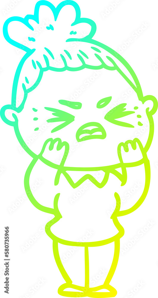 cold gradient line drawing cartoon angry woman