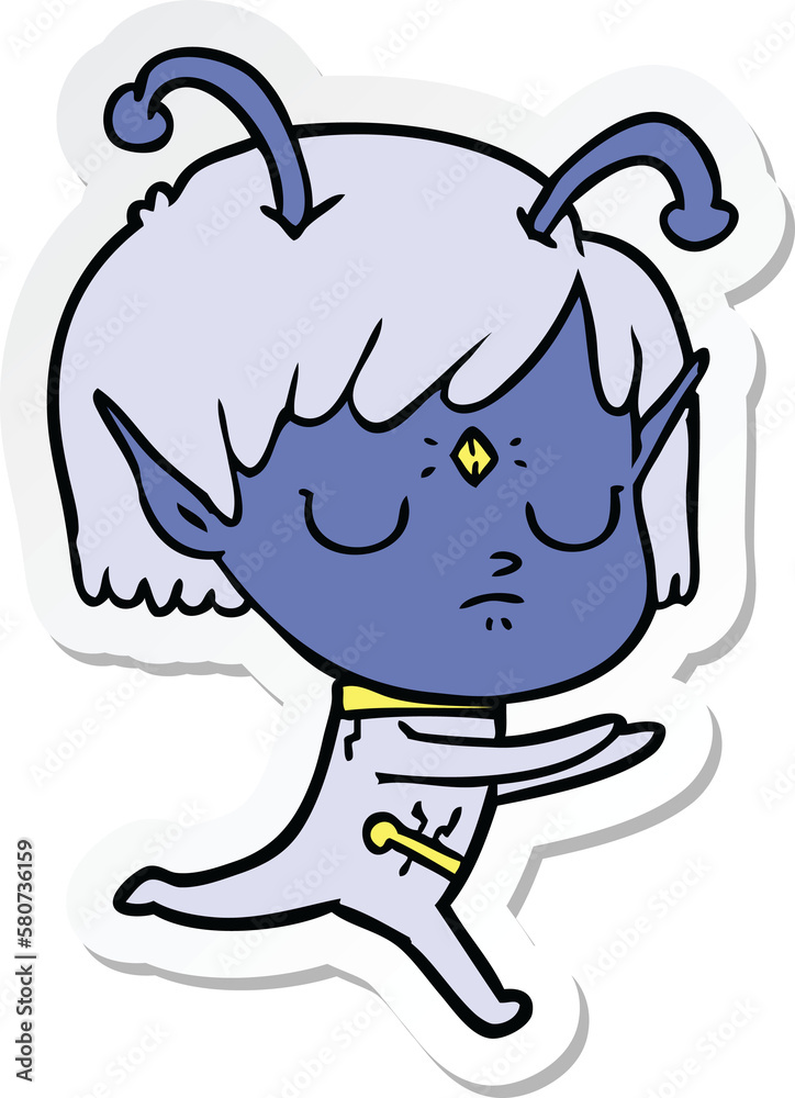 sticker of a cartoon alien girl sticker of a cartoon alien girl