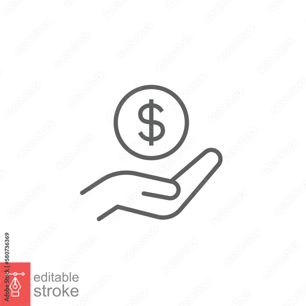 Salary, sell, money, business, buy, hand line icon. Simple outline style. Save, cash, coin, currency, dollar, finance concept. Vector illustration isolated on white background. Editable stroke EPS 10. Salary, sell, money, business, buy, hand line icon. Simple outline style. Save, cash, coin, currency, dollar, finance concept. Vector illustration isolated on white background. Editable stroke EPS 10.