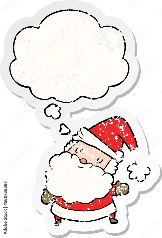 cartoon santa claus and thought bubble as a distressed worn sticker cartoon santa claus and thought bubble as a distressed worn sticker