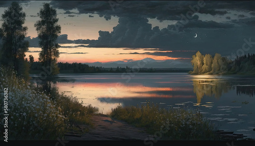 Sunset by a lake