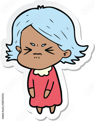 sticker of a cartoon angry woman