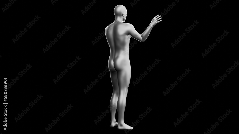 Beautiful young man posing, isolated on black background. 3d illustration (rendering). Silver mannequin, android Beautiful young man posing, isolated on black background. 3d illustration (rendering). Silver mannequin, android