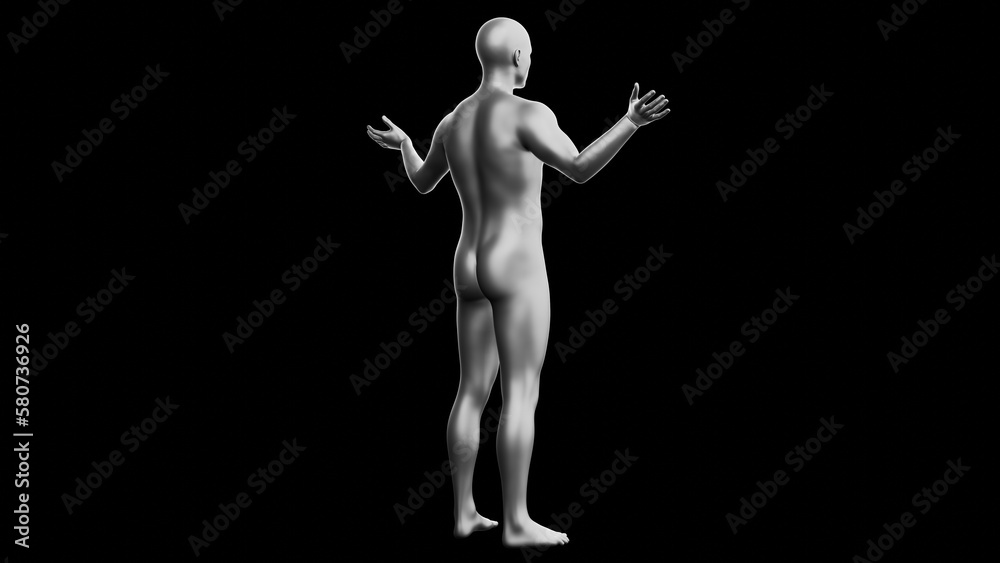 Beautiful young man posing, isolated on black background. 3d illustration (rendering). Silver mannequin, android Beautiful young man posing, isolated on black background. 3d illustration (rendering). Silver mannequin, android