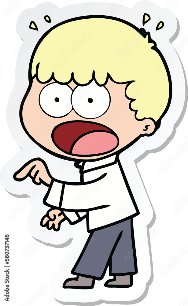 sticker of a cartoon shocked man pointing
