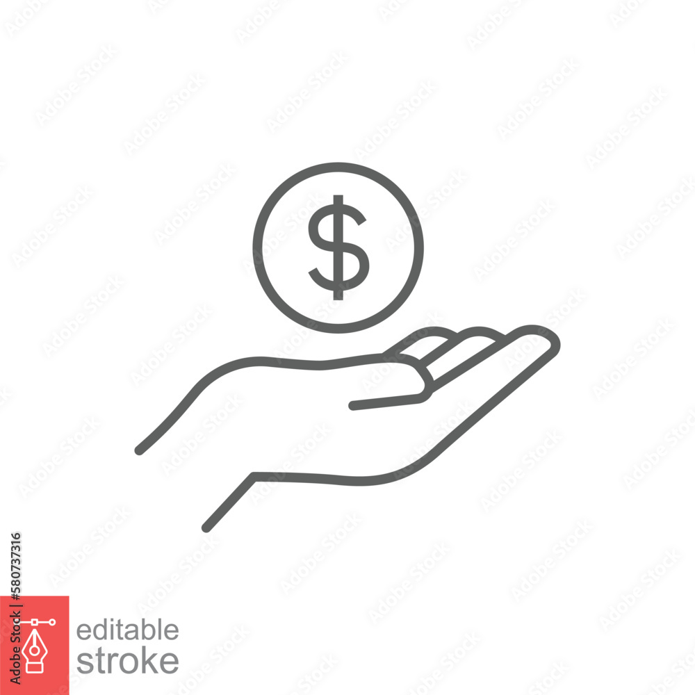 Salary, sell, money, business, buy, hand line icon. Simple outline style. Save, cash, coin, currency, dollar, finance concept. Vector illustration isolated on white background. Editable stroke EPS 10. Salary, sell, money, business, buy, hand line icon. Simple outline style. Save, cash, coin, currency, dollar, finance concept. Vector illustration isolated on white background. Editable stroke EPS 10.