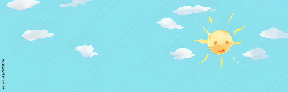 watercolor painting of the sun and puffy clouds in the blue sky, generative ai, summer, vacation, holydays, drawing of a child watercolor painting of the sun and puffy clouds in the blue sky, generative ai, summer, vacation, holydays, drawing of a child