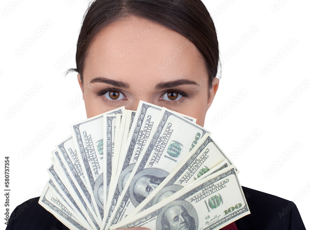 Businesswoman Holding Money - Isolated