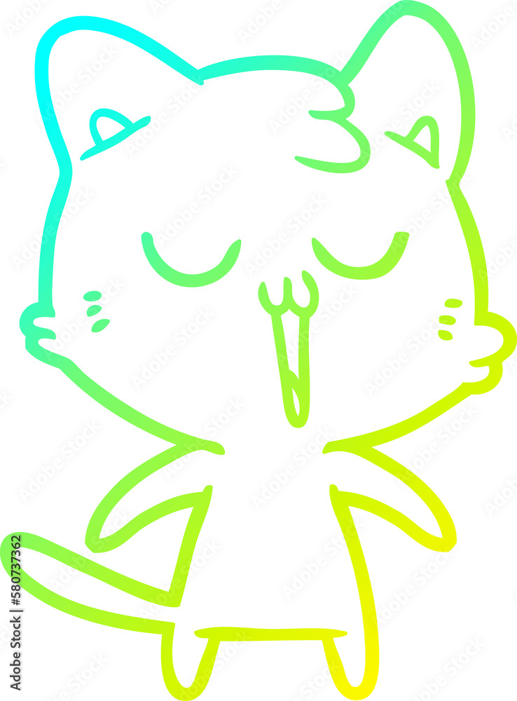 Fototapeta premium cold gradient line drawing cartoon cat singing