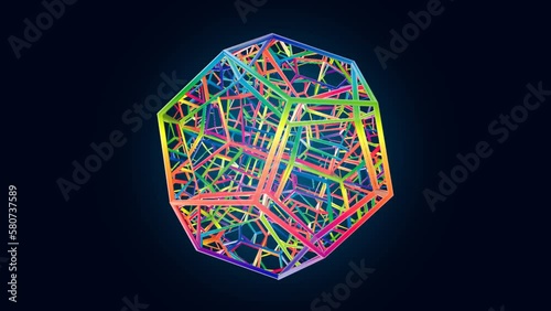 looped 3d animation rotation of a dodecahedron with mirror sides inside photo