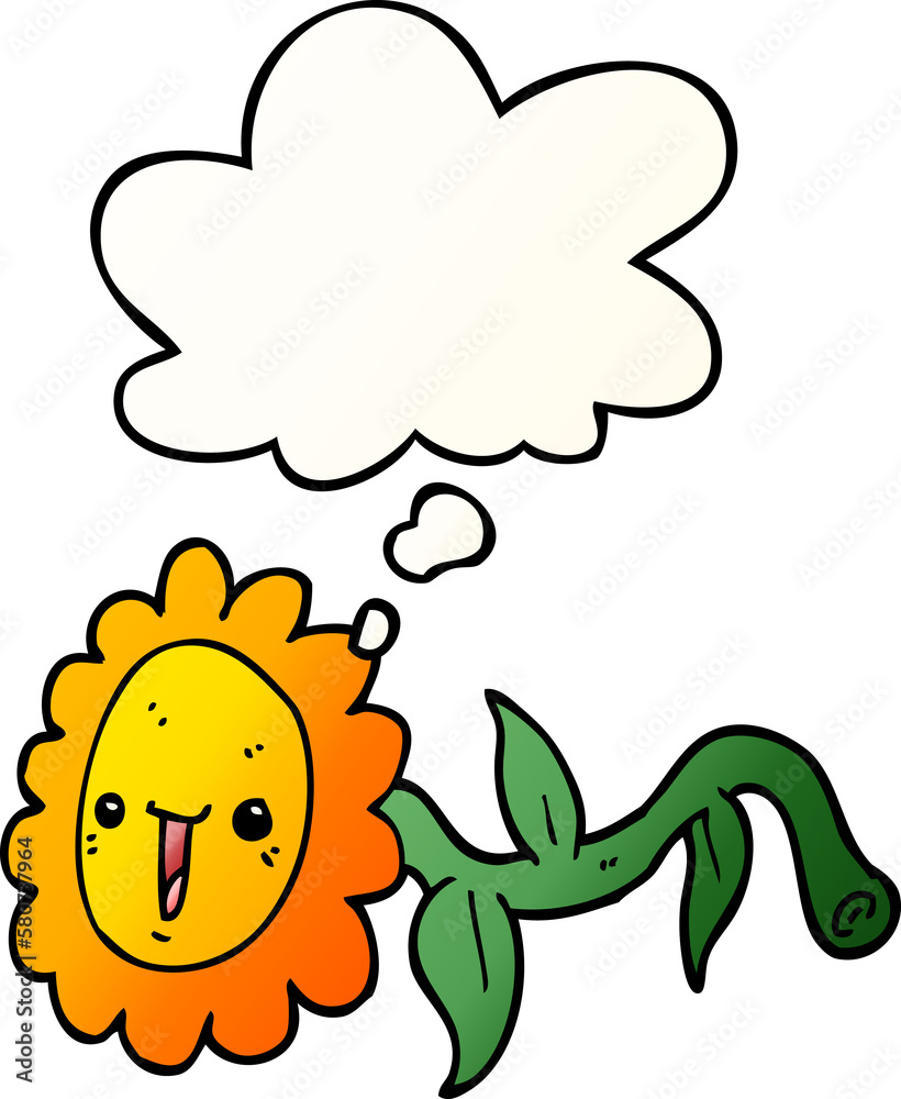 cartoon flower and thought bubble in smooth gradient style cartoon flower and thought bubble in smooth gradient style