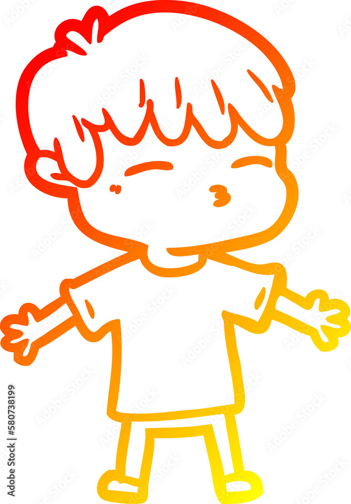 warm gradient line drawing cartoon curious boy