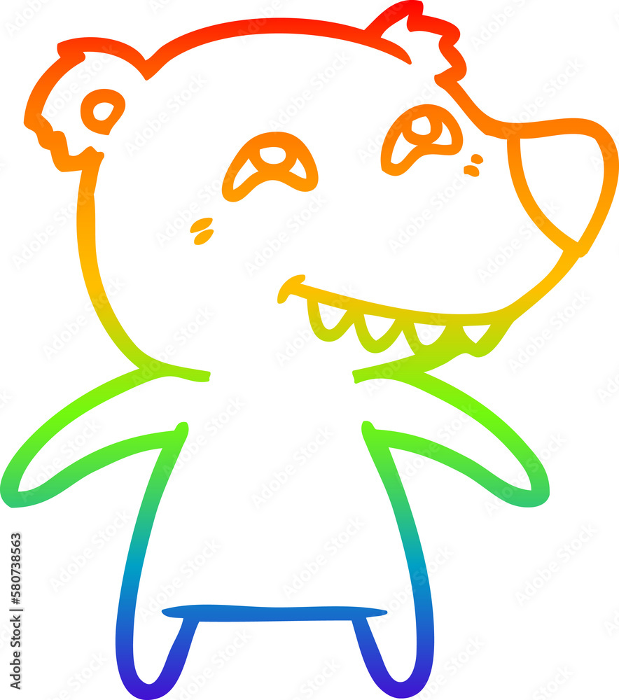 Obraz premium rainbow gradient line drawing cartoon bear showing teeth