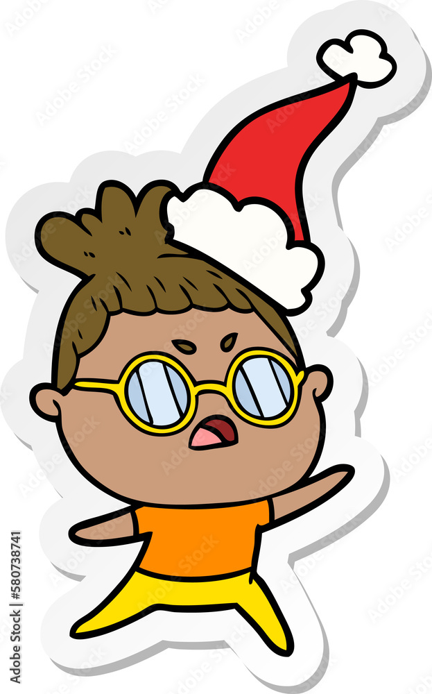 sticker cartoon of a annoyed woman wearing santa hat