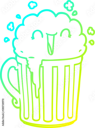 cold gradient line drawing happy cartoon mug of beer