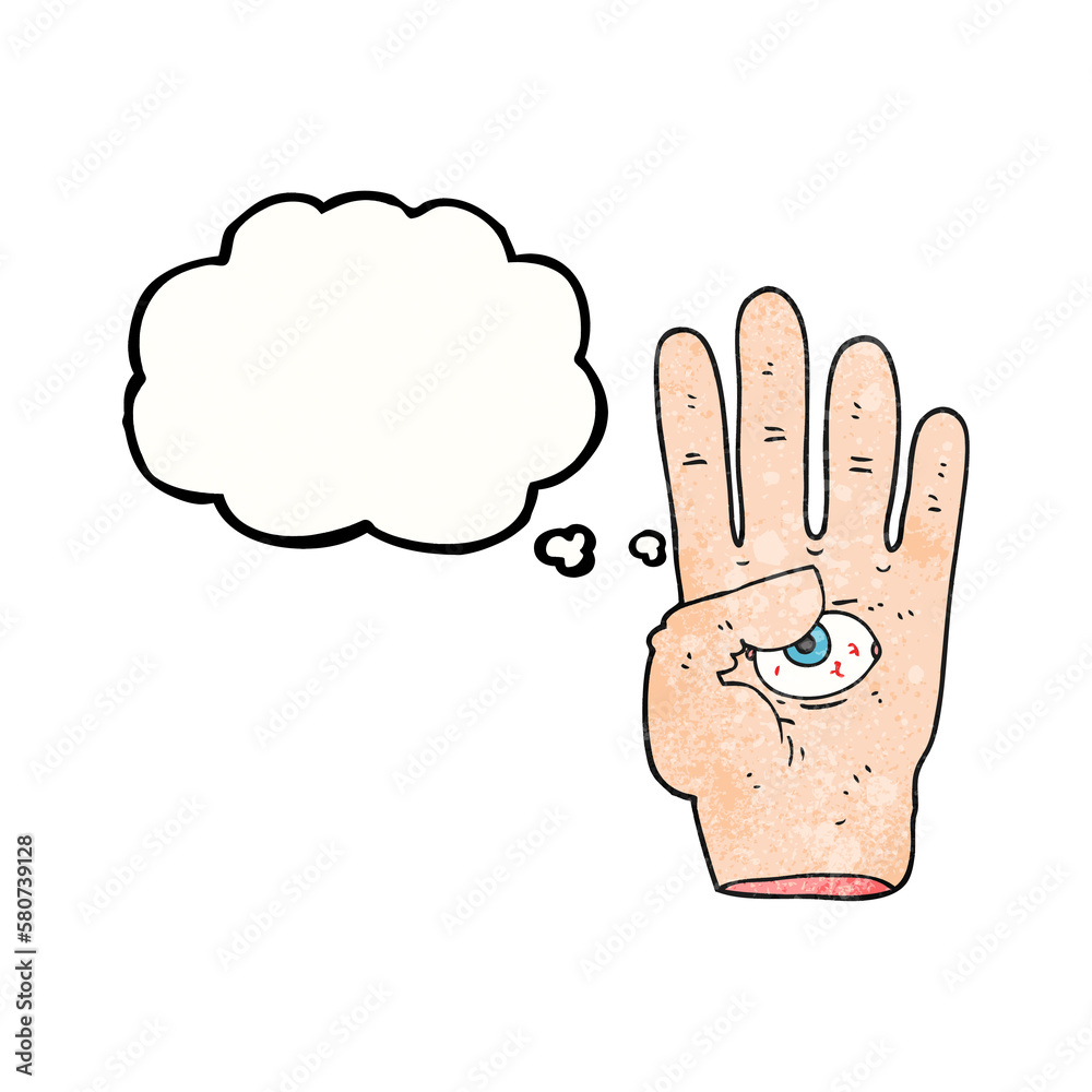 thought bubble textured cartoon spooky hand with eyeball thought bubble textured cartoon spooky hand with eyeball