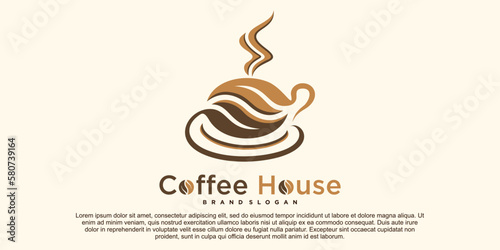 Luxury coffee and tea shop logo design with creative abstract concept Premium Vektor